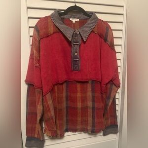 Oli & Hali Red and Gray Plaid Top